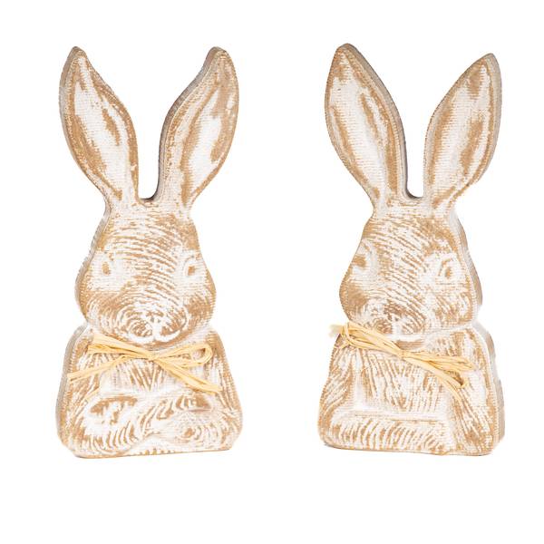 Photo of 7.87" Wood Carved Bunny with Raffia Bow Assortment