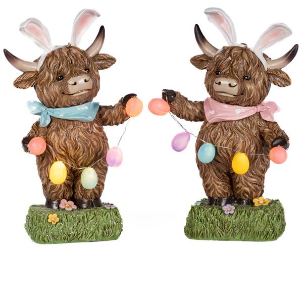 Photo of 8.86" Lighted Resin Easter Highland Cow Assortment