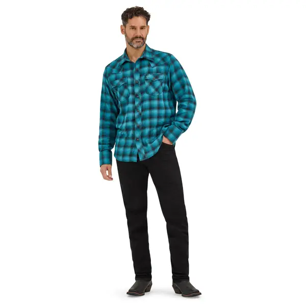 Chemise bleu chiné en flanelle pour Homme (manches longues) - Blacks Legend