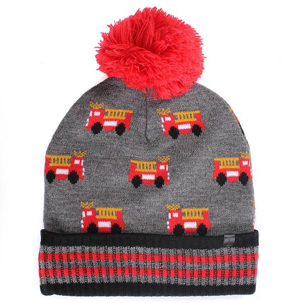 Photo of Boy's Fire Truck Knit Cuff Cap With Pom