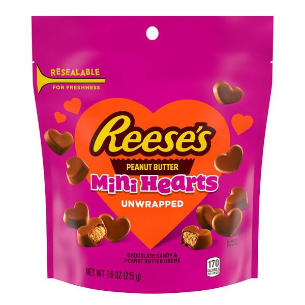 Photo of 7.6 oz Unwrapped Chocolate Peanut Butter Creme Mini Hearts Candy Bag