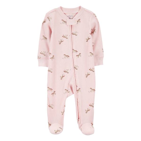 Photo of Infant Girls Horse Print 2-Way Zip Ribbed Sleep 'n Play Pajamas