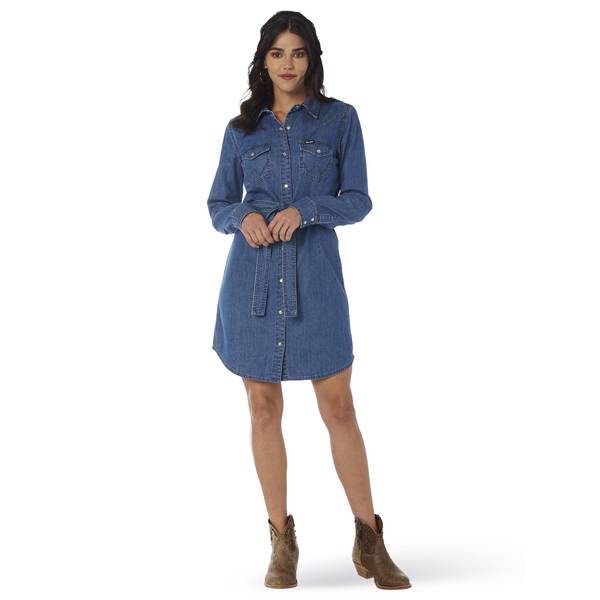 Photo of Women's Long Sleeve Western Snap Denim Dress
