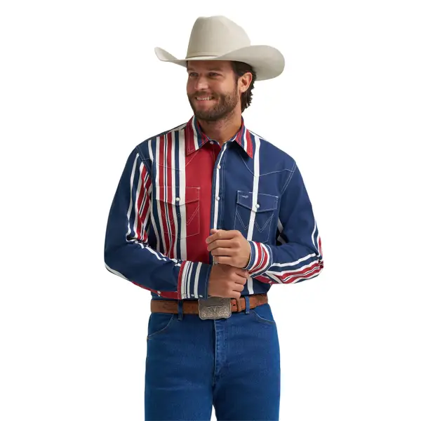 パンツ RosyMonster stripe shirt blouson Wrangler Men's Brushpopper Long Sleeve Western Shirt - 112375916-M