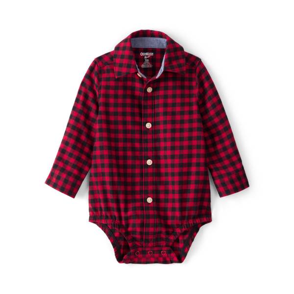 Photo of Infant Boys Plaid Cotton Long-Sleeve Button-Down Fashion Bodysuit