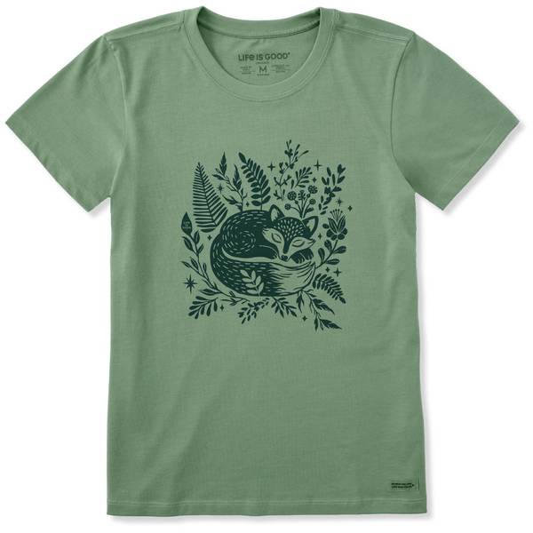 Photo of Women's Sleeping Fox on Ferns Short Sleeve Crusher Tee