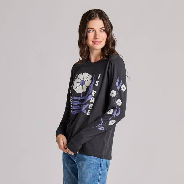 Photo of Women's Kindness if Free Woodblock Flowers Long Sleeve Crusher Tee