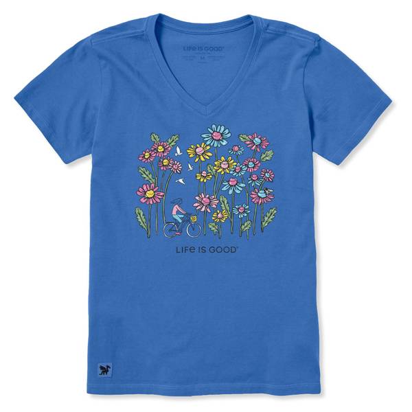 Photo of Women's Biking with Doves Daisies Short Sleeve Crusher-Lite Tee