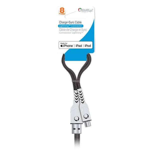 Photo of 8ft Braided Cable-MFI 8-pin Black Cable-White End