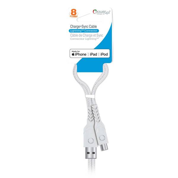 Photo of 8ft Braided Cable-MFI 8-pin White Cable-White End