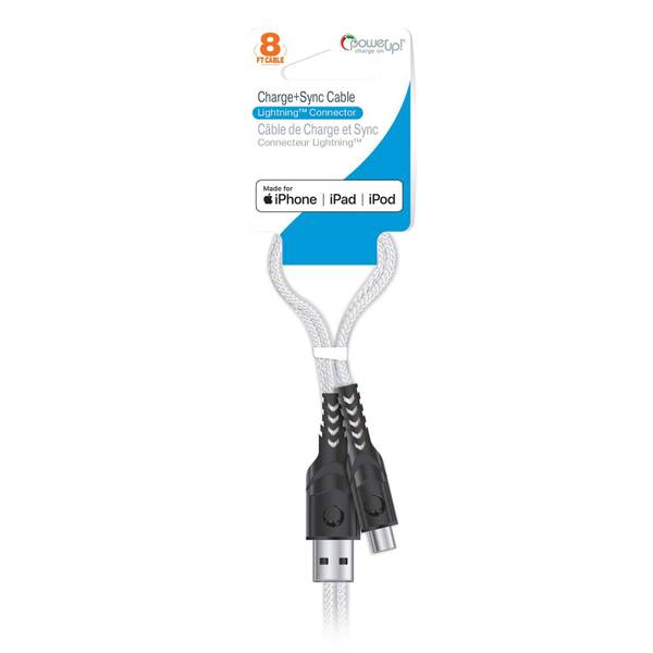 Photo of 8ft Braided Cable-MFI 8-pin White Cable-Black End