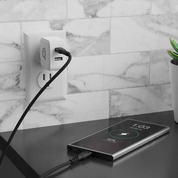 Power Up 8ft Braided Cable-USB C to USB C, Black-Black - 191
