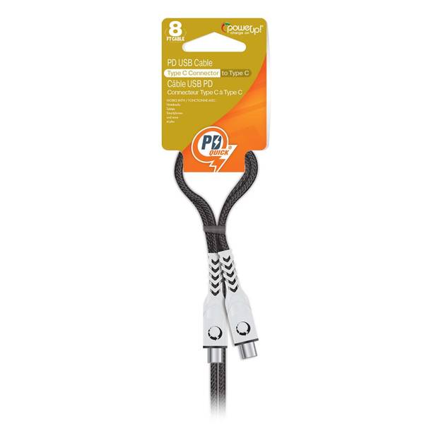 Photo of 8ft Braided Cable-USB C to USB C, Black-White