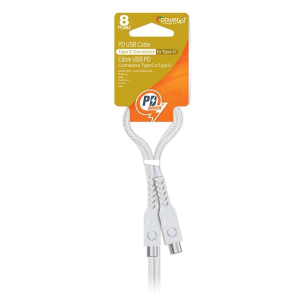 Photo of 8ft Braided Cable-USB C to USB C, White-White