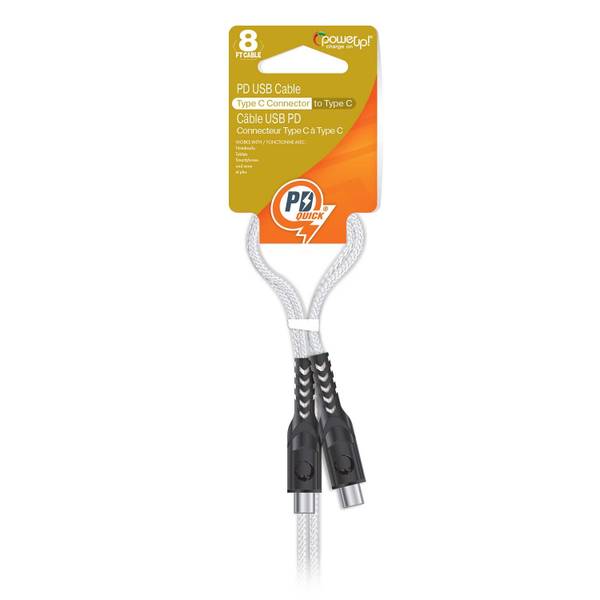 Photo of 8ft Braided Cable-USB C to USB C, White-Black