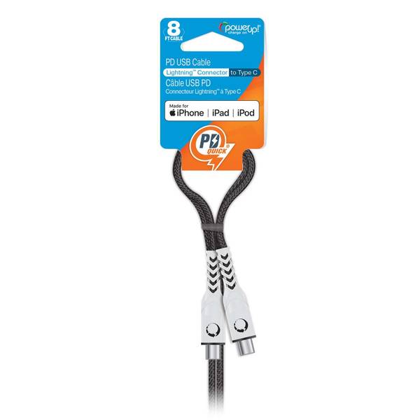 Photo of 8ft Braided Cable-USB C to MFi 8-pin, Black-White