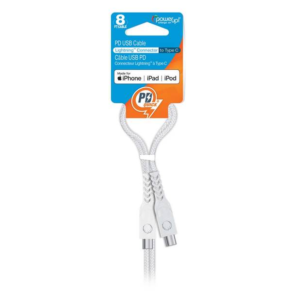 Photo of 8ft Braided Cable-USB C to MFi 8-pin, White-White