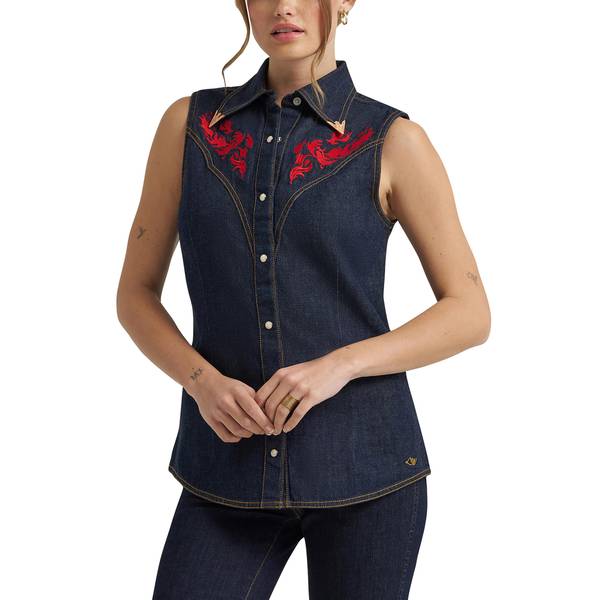 Photo of Women's Lainey Wilson Embroidered Sleeveless Denim Shirt