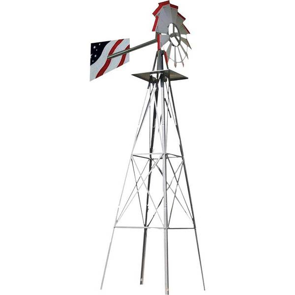 Photo of 8' Silver with American Flag Accent Windmill