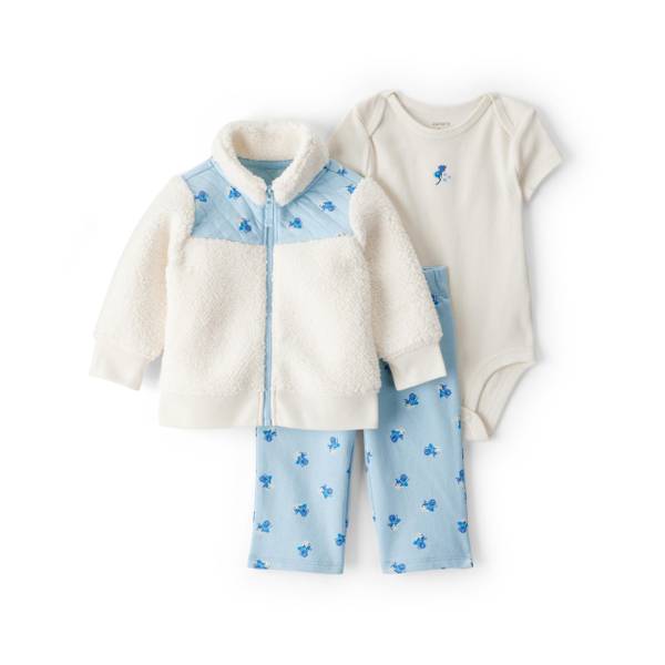 Photo of Infant Girls 3-Piece Floral Sherpa Long-Sleeve Bodysuit Pant Set