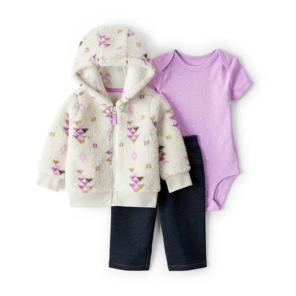 Photo of Infant Girl's 3-Piece Aztec Sherpa Cardigan Outfit Set
