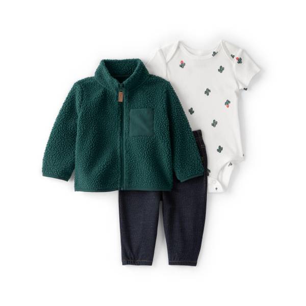 Photo of Infant Boys 3-Piece Cactus Fleece Zip-Up Jacket Outfit Set