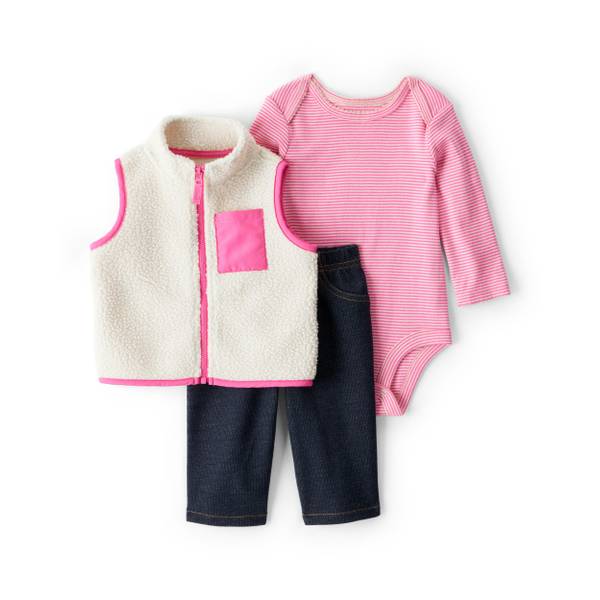 Photo of Infant Girl's 3-Piece Fleece Vest Outfit Set