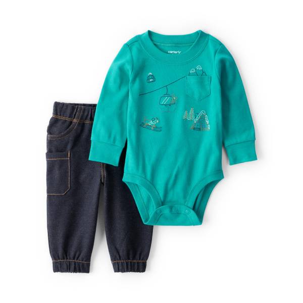 Photo of Infant Boys 2-Piece Skiing Print Long-Sleeve Bodysuit Pant Set