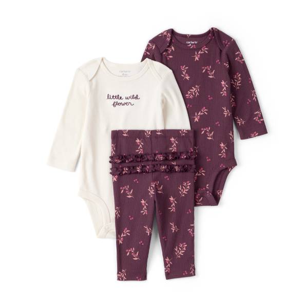 Photo of Infant Girls 3-Piece Wild Flower Long-Sleeve Bodysuit Set