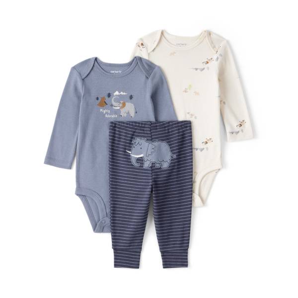 Photo of Infant Boy's 3-Piece Mammoth Print Long-Sleeve Bodysuit Set