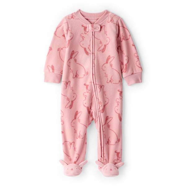 Photo of Infant Girls Bunny Print Fleece Long-Sleeve Loose Fit Sleep 'n Play Pajamas
