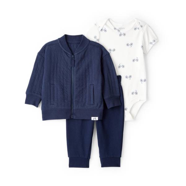 Photo of Infant Boys 3-Piece Bicycle Quilted Jacket Outfit Set