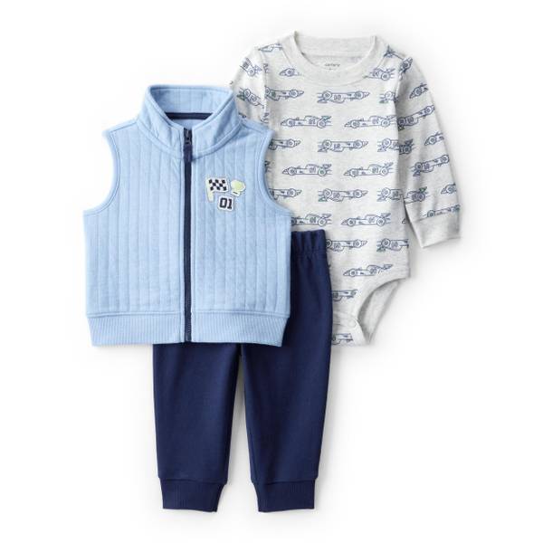Photo of Infant Boys 3-Piece Race Car Quilted Vest Outfit Set