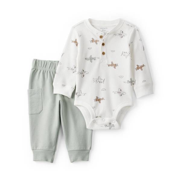 Photo of Infant Boys 2-Piece Airplane Thermal Bodysuit Jogger Set