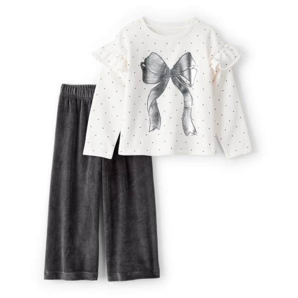 Photo of Toddler Girls DayDream Fleece Ruffle Sleeve Bow Top Rib Pant Set