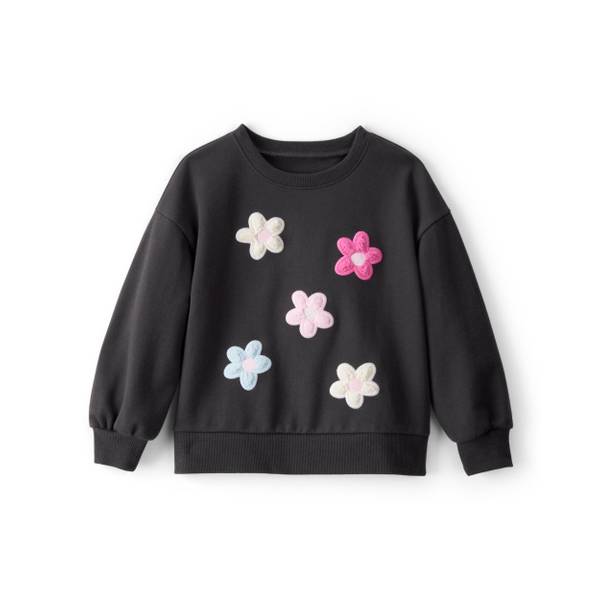 Photo of Toddler Girl's Floral French Terry Long-Sleeve Black Pullover Sweatshirt