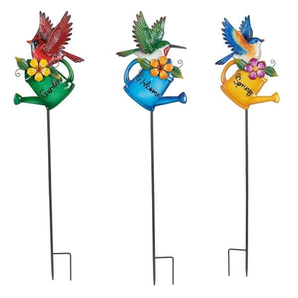 Photo of 33" Metal Watering Can with Bird Stake Assortment