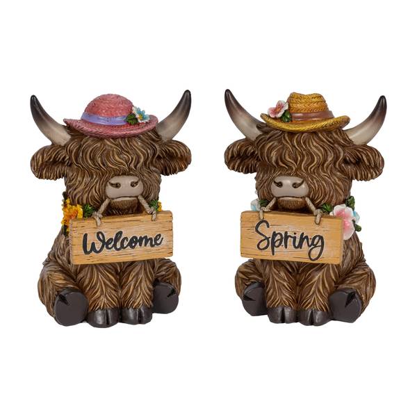 Photo of 6.1" Highland Cow Figurine with Sign Assortment