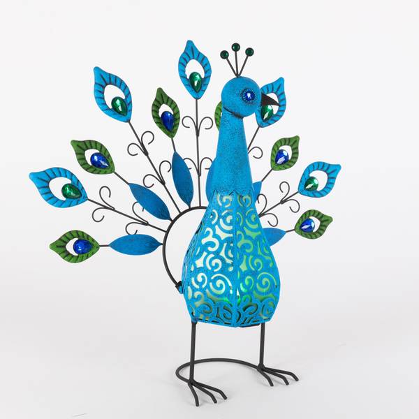 Photo of 17.3" Solar Lighted Metal Peacock