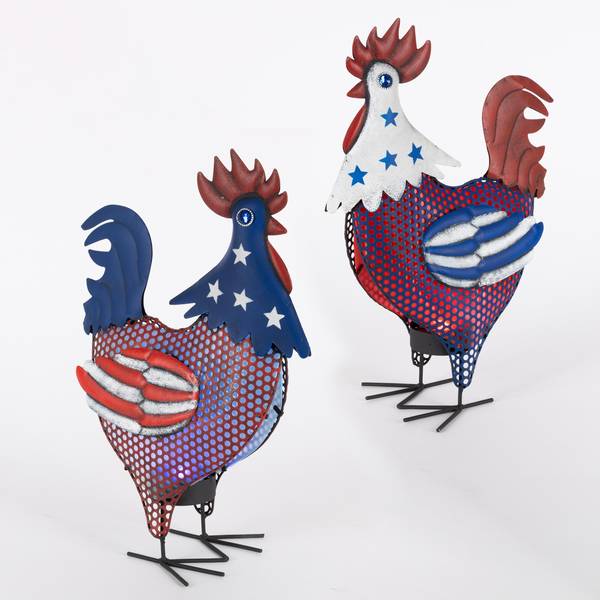 Photo of 17.7" Solar Metal Patriotic Roosters Assortment
