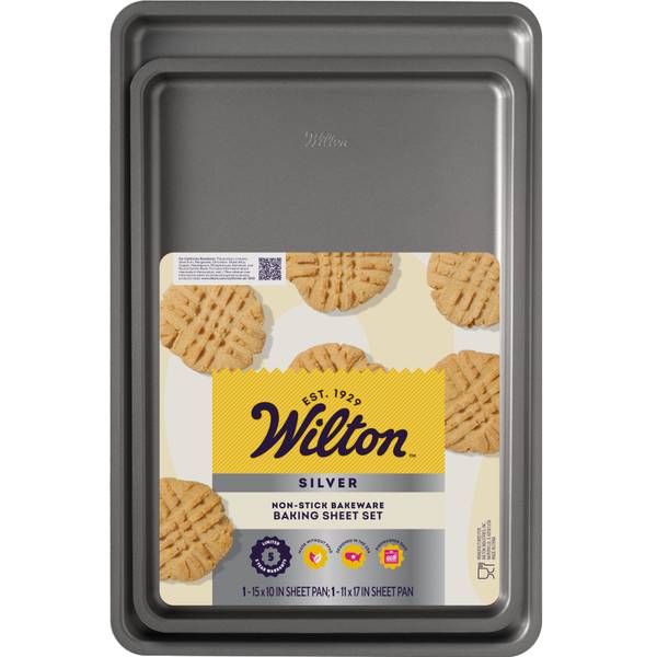 Photo of Silver Non-Stick Bakeware Medium and Large Baking Sheet Set, 15.2x10.25 Inch and 17 x 11 Inch