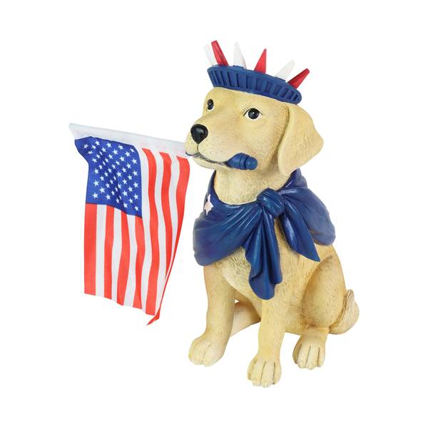 Photo of Statue of Liberty Dog with USA Flag