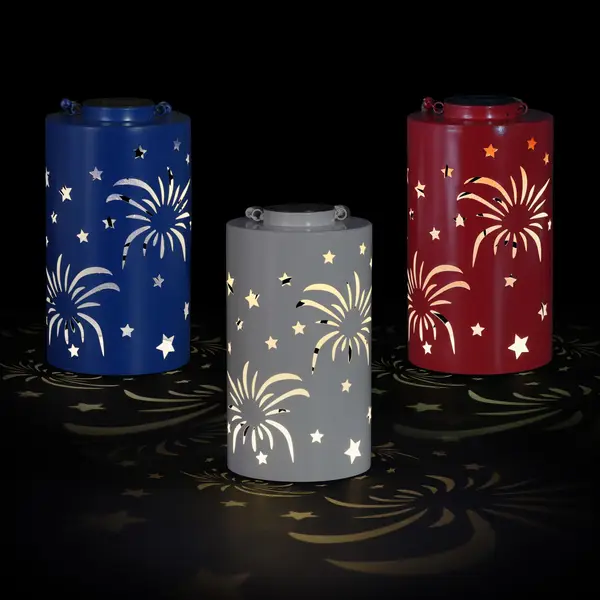 Exhart Solar Metal Fireworks Pattern Lantern Assortment - 54552