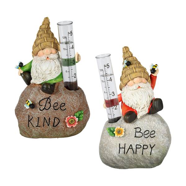 Photo of Yoga Gnome on Bee Sign Rock Rain Gauges Assortment