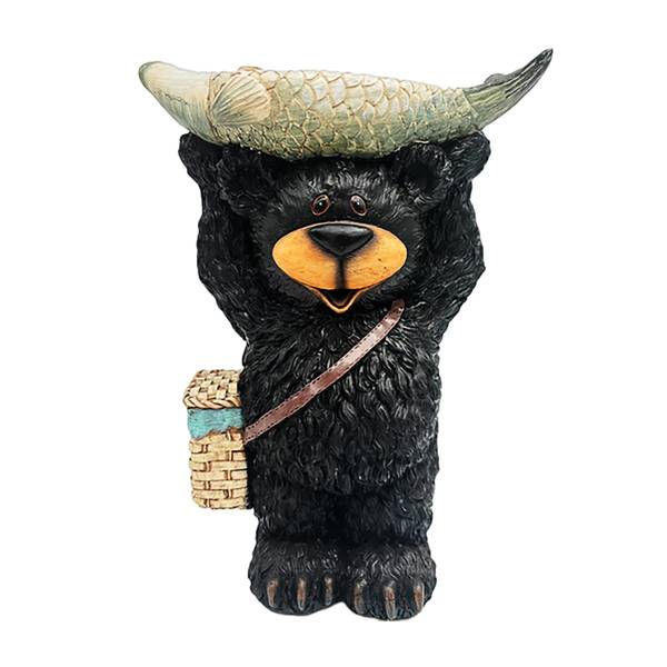 Photo of Black Bear with Tackle Basket Holding Fish Bird Seed Feeder