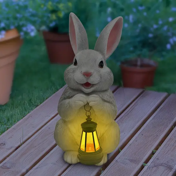Peter rabbit スタンドランプ Exhart Solar Bunny Rabbit Garden Statue with LED Lantern - 83274