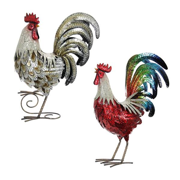 Photo of Classic and Colorful Metal Rooster Statues Assortment