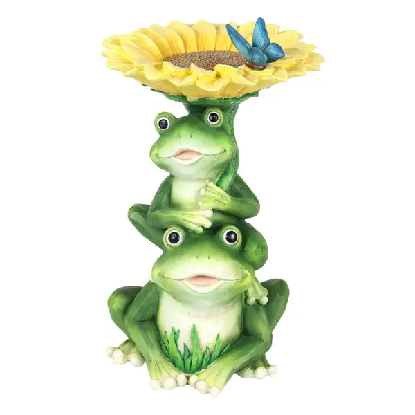 Exhart Solar Stacked Frog Duo with Sunflower - 76676-FF | Blain's