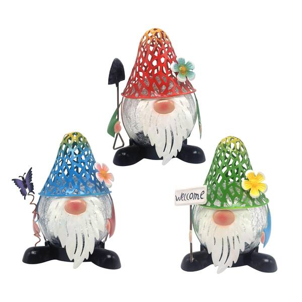 Photo of Solar Metal Gnome Statues Crackle Glass LED Balls Assortment