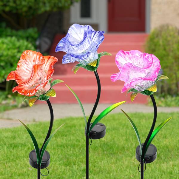 Exhart Solar Glass Rose Garden Stakes Assortment - 20738 | Blain's